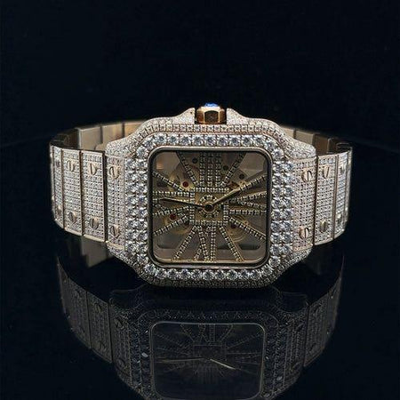 ENGIMA Steel Yellow Gold Moissanite Watch - Iced Out Elegance