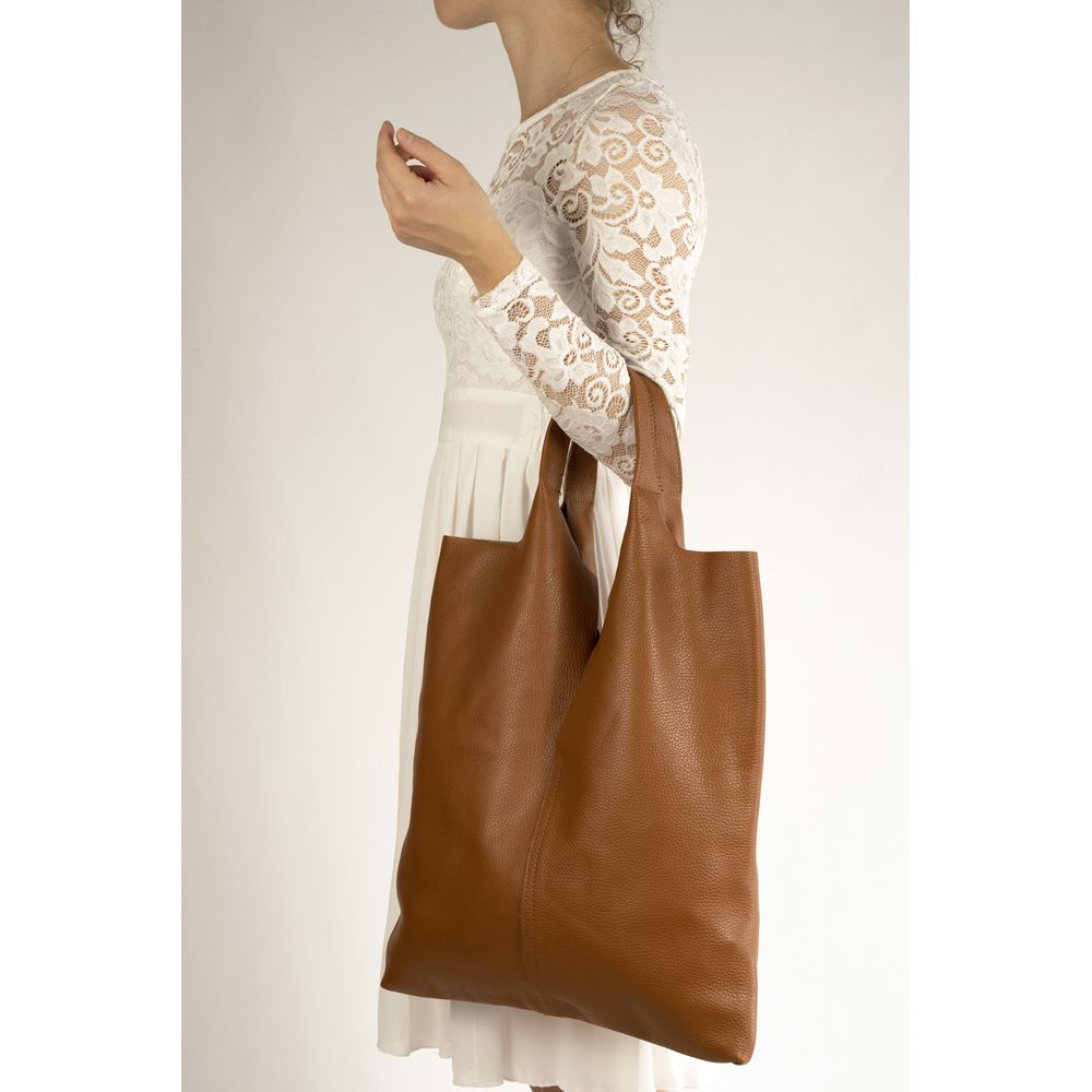 ARINA COGNAC: Exquisite Grain Leather Tote Shoulder Bag