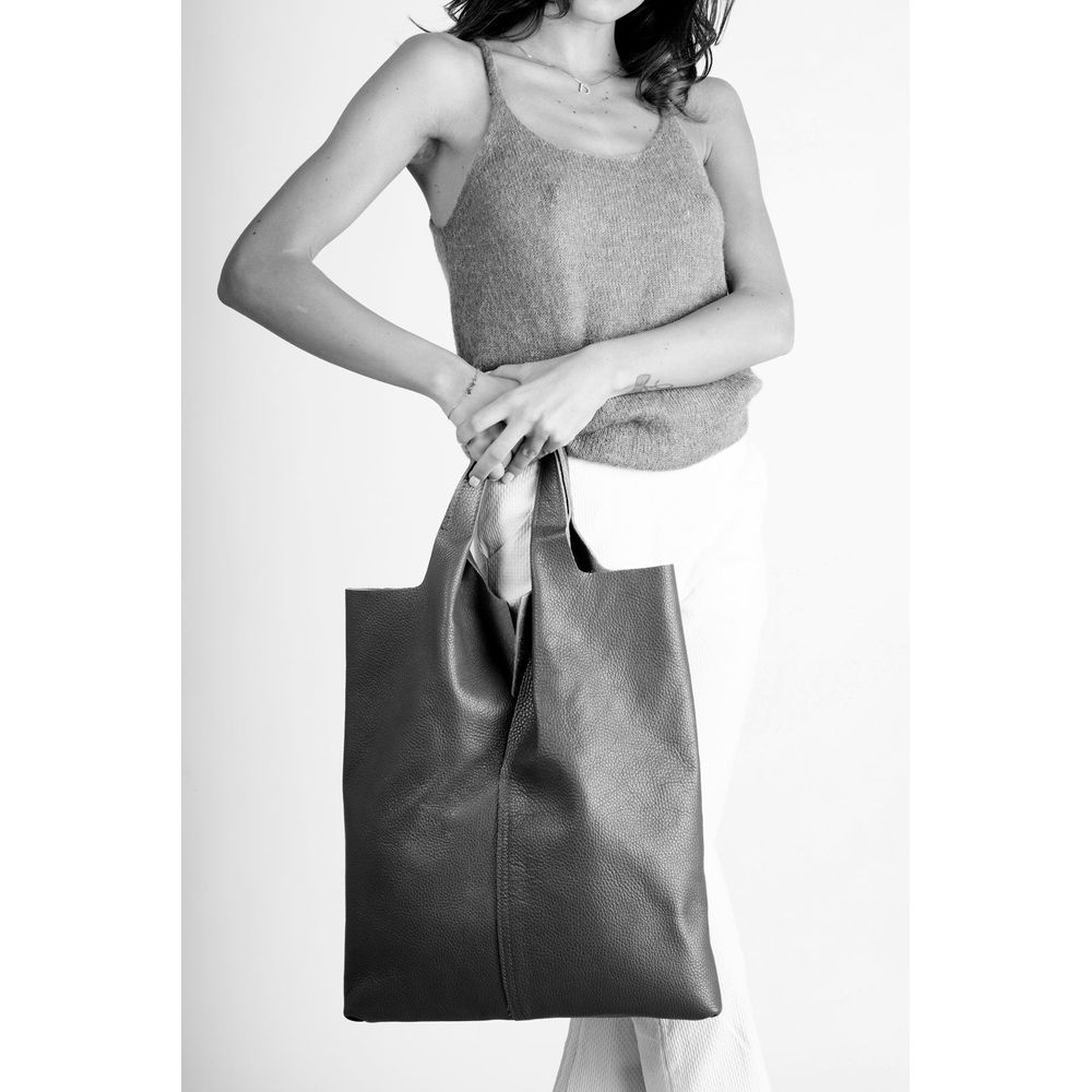 ARINA STEEL - Luxurious Grain Leather Tote Bag