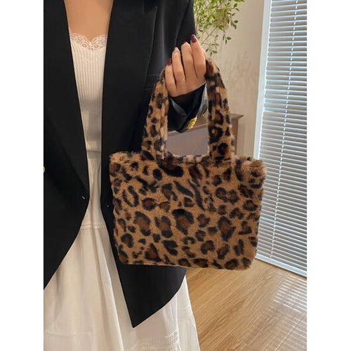 Load image into Gallery viewer, Leopard Fluff Handbag with Zip - A Touch of Opulence
