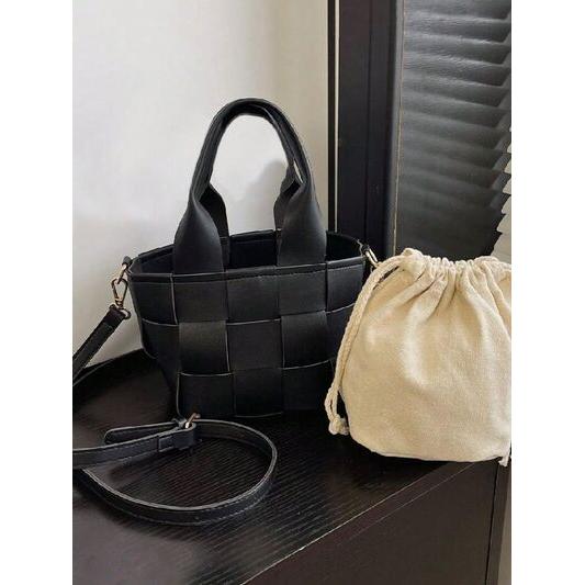 Elegant PU Leather Braided Bucket Bag