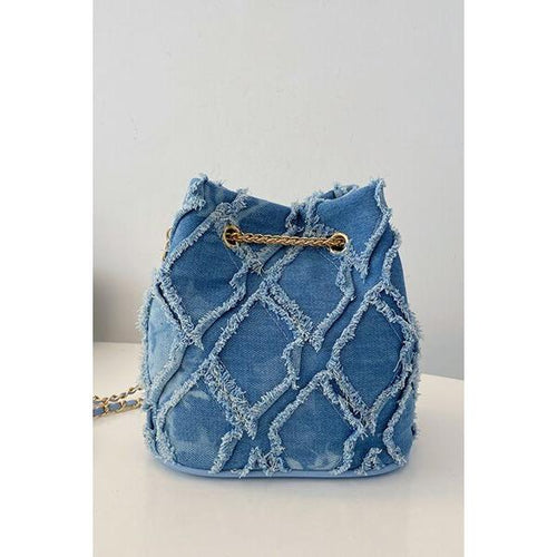 Load image into Gallery viewer, Chain Drawstring Raw Edge Denim Bucket Bag
