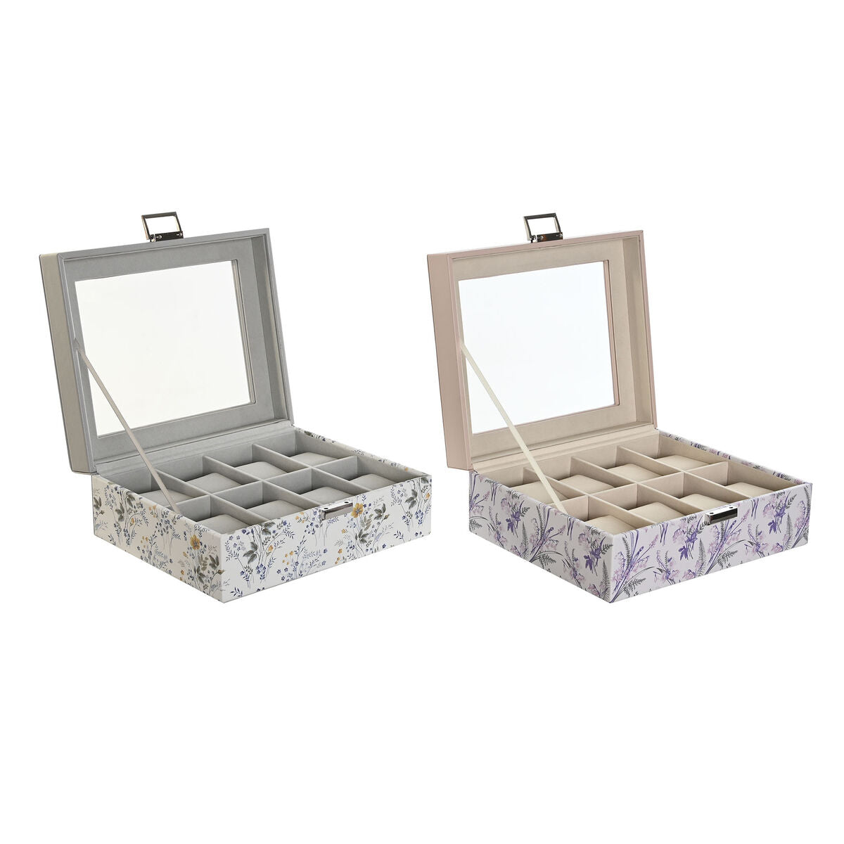 Box for watches DKD Home Decor White Grey Lilac Light Pink PVC Crystal 22,5 x 19,5 x 9,5 cm (2 Units)-1