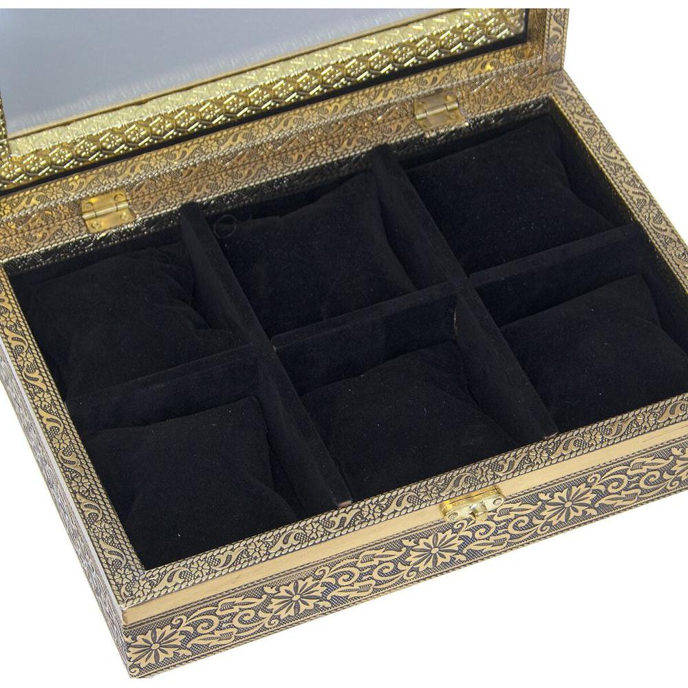 Box for watches Alexandra House Living Black Golden Metal 20 x 28 x 20 cm-2