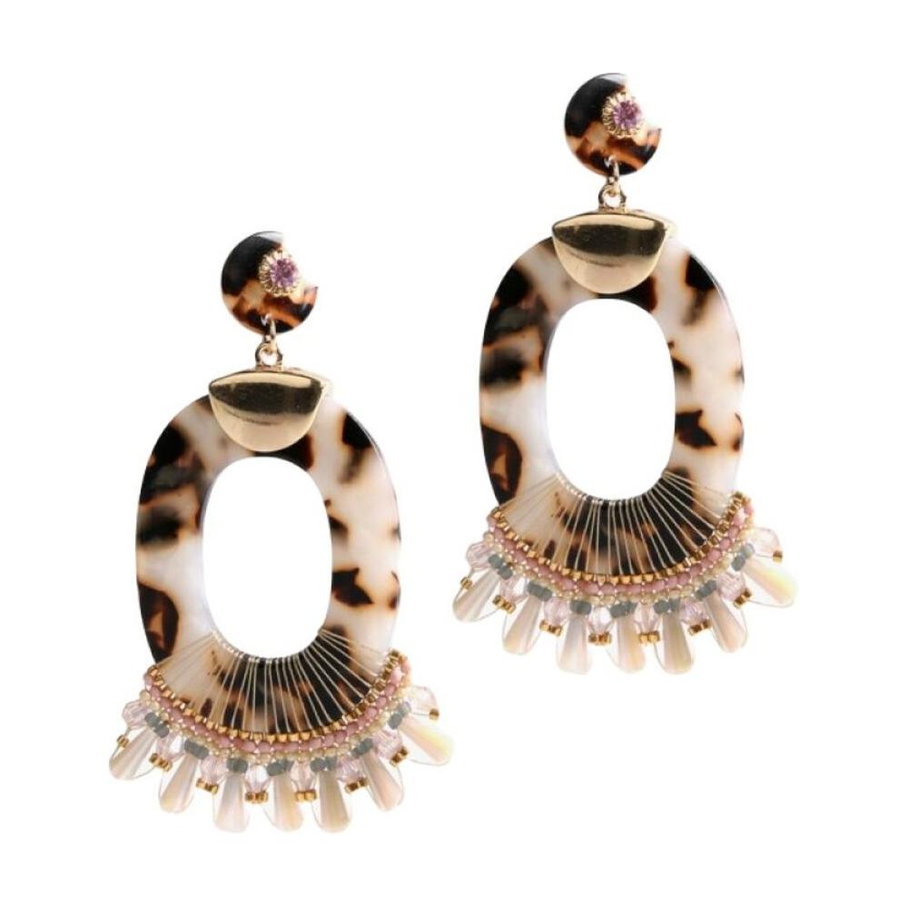 Ladies'Earrings Lola Casademunt Rings Brown Cream Fringe (5 x 8,4 cm)-0