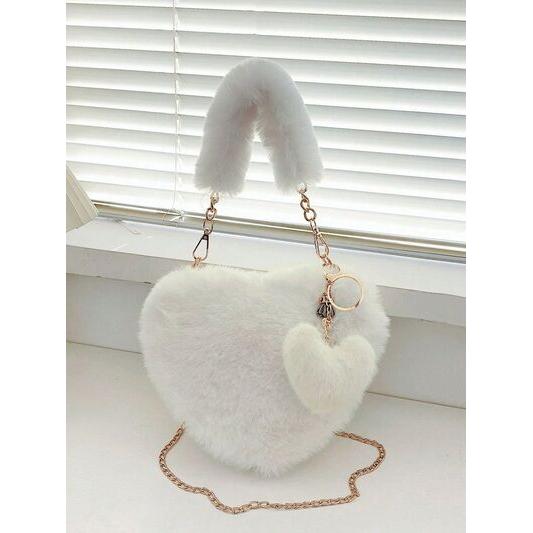 Luxurious Heart Shape Faux Fur Handbag