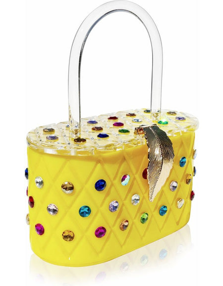 Vintage Lemon Yellow Acrylic Top Handle Clutch Bag