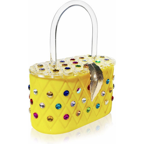 Load image into Gallery viewer, Vintage Lemon Yellow Acrylic Top Handle Clutch Bag
