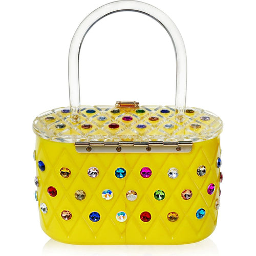 Load image into Gallery viewer, Vintage Lemon Yellow Acrylic Top Handle Clutch Bag
