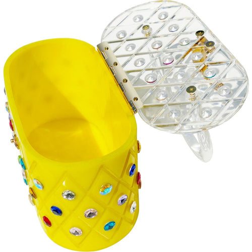 Load image into Gallery viewer, Vintage Lemon Yellow Acrylic Top Handle Clutch Bag
