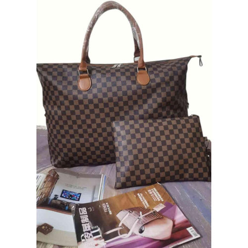 Load image into Gallery viewer, Designer Checkered Two-Piece Bag Set: Elegance Redefined
