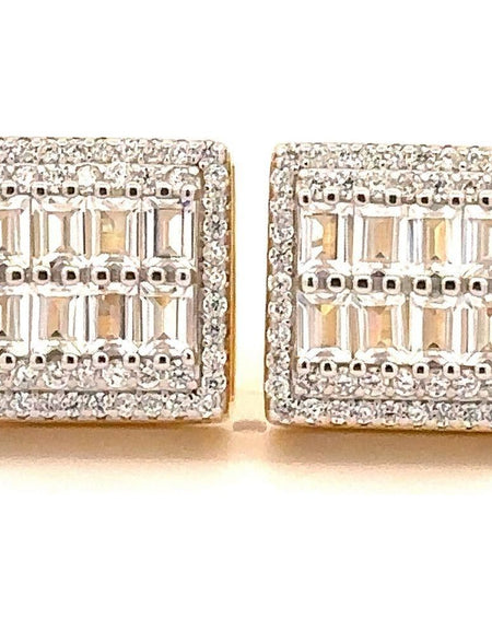 CADENZA 925 CZ Gold Iced Out Earrings