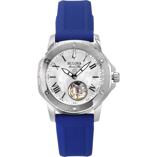 Load image into Gallery viewer, Bulova Marine Star Silicone Strap Mother Of Pearl Dial Automatic Women&#39;s Watch
