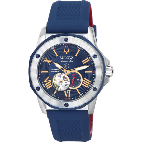 Load image into Gallery viewer, Bulova Marine Star Open Heart Blue Dial Automatic Diver&#39;s 98A282 Men&#39;s Watch
