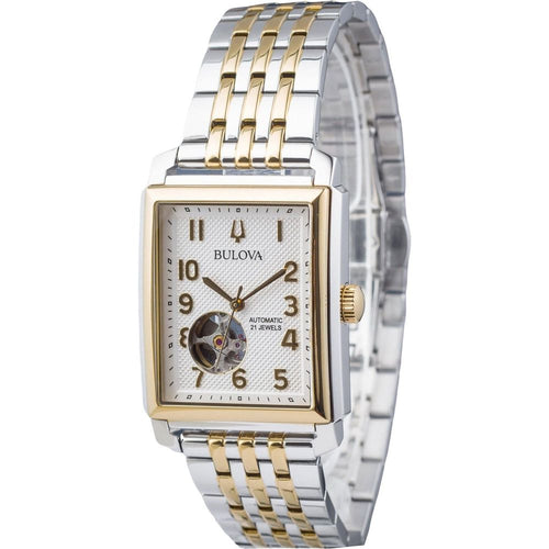 Load image into Gallery viewer, Bulova Sutton Two Tone Stainless Steel Open Heart Silver Dial Automatic Men&#39;s Watch
