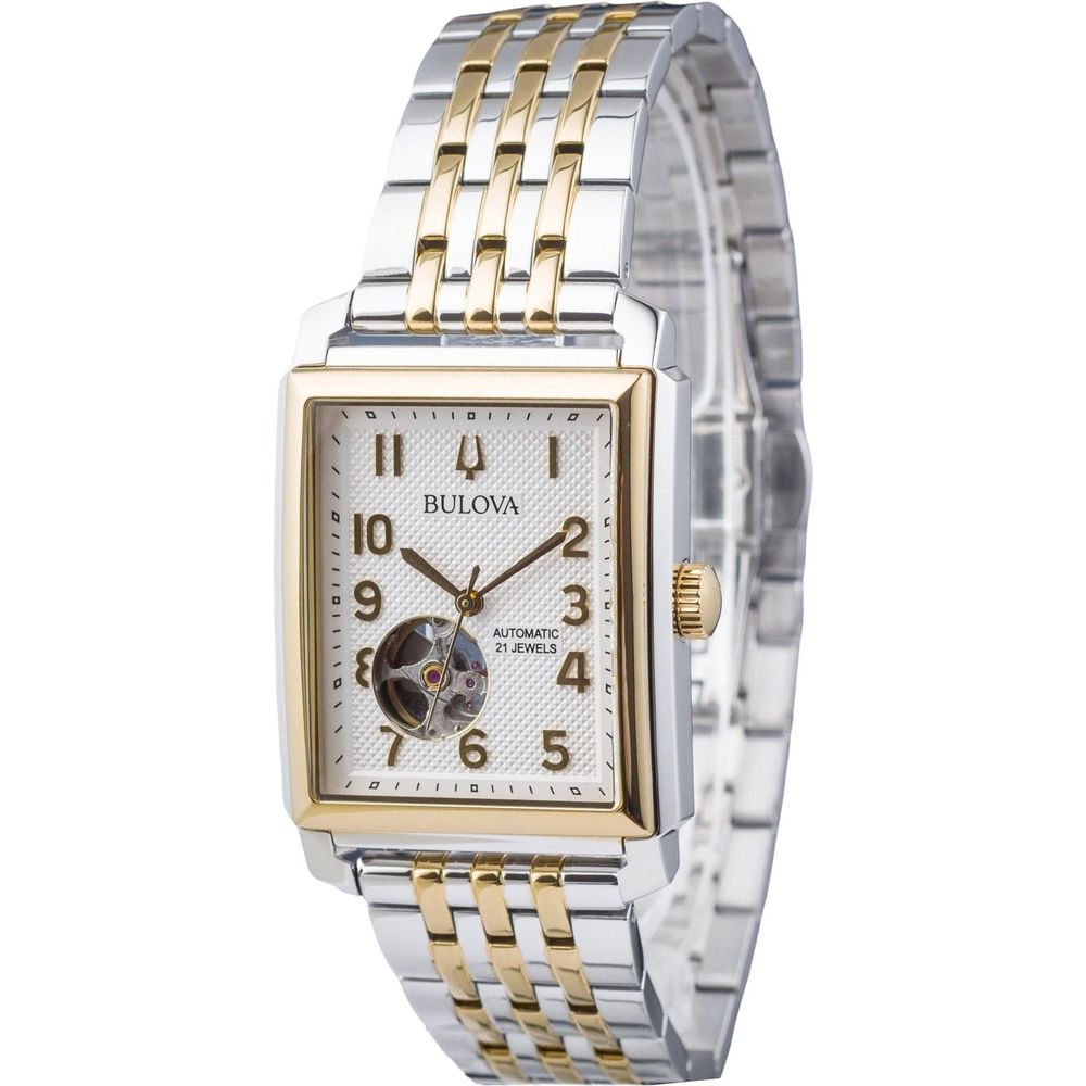 Bulova Sutton Two Tone Stainless Steel Open Heart Silver Dial Automatic Men's Watch