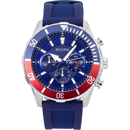 Load image into Gallery viewer, Bulova Sports Chronograph Silicone Strap Blue Dial Quartz 98K111 Men&#39;s Watch With Gift Set
