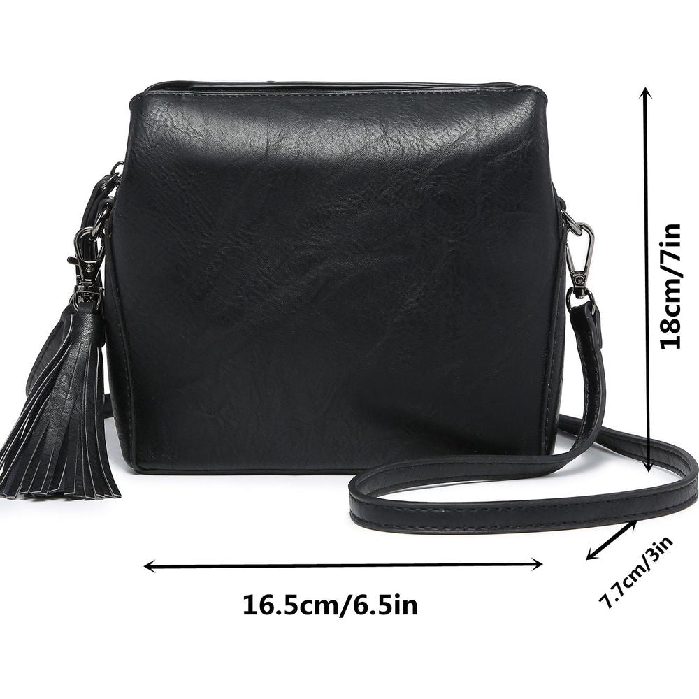 MT2658 BK Luxurious Vegan Leather Triple Compartment Crossbody Bag