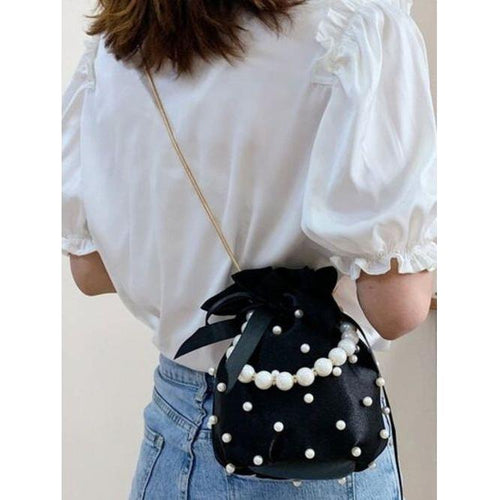 Load image into Gallery viewer, Pearl Detail Solid Color Bucket Bag
