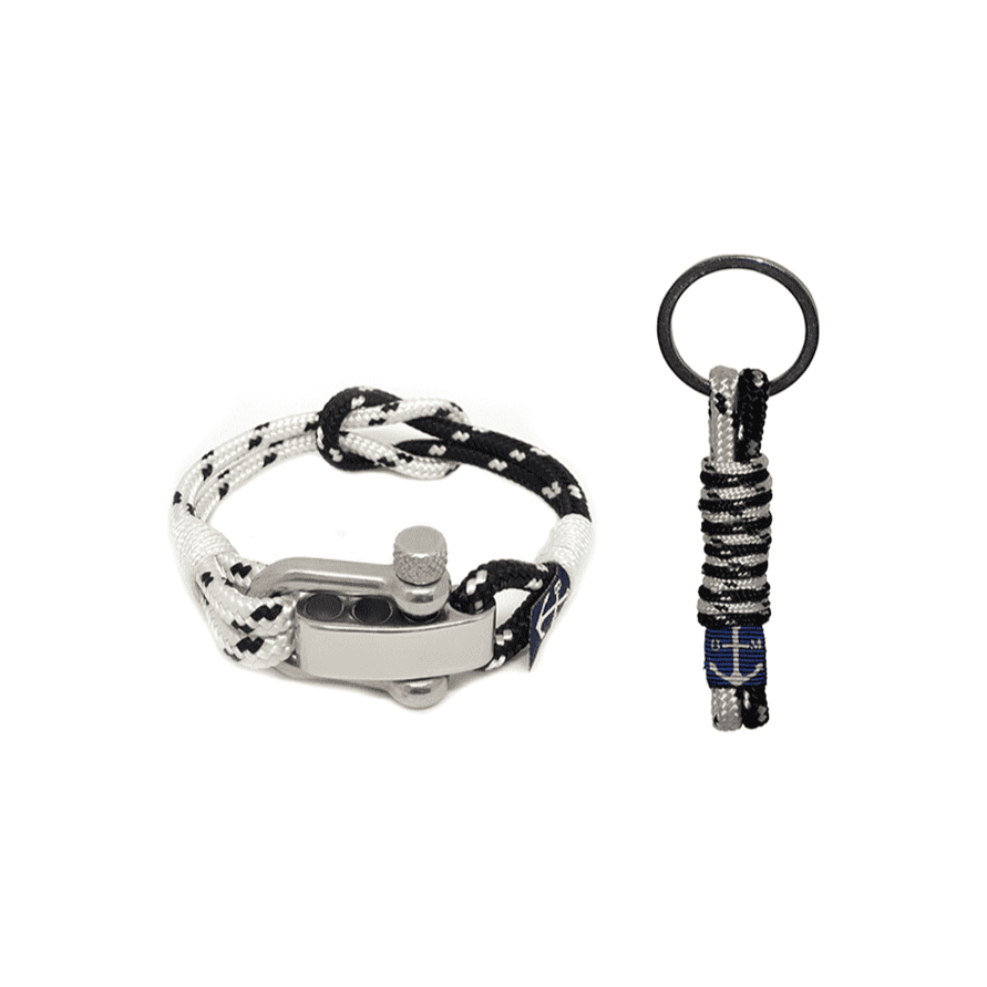 Adjustable Shackle Black & White Bracelet & Keychain-0