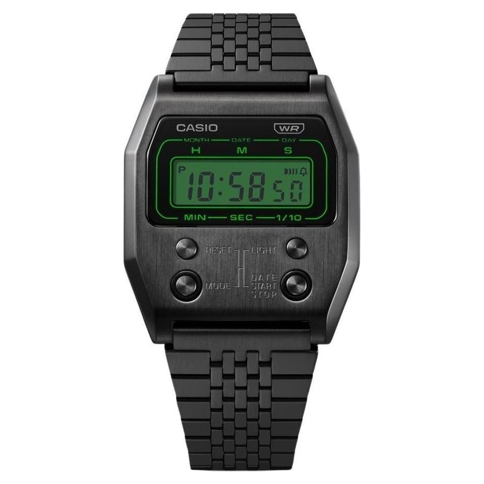 Casio Vintage Digital Black Ion Plated Stainless Steel Quartz A1100B-1 Unisex Watch