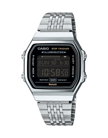 CASIO VINTAGE Mod. BLUETOOTH® SMARTPHONE LINK - SILVER - built-in accelerometer senses body movements + steps counter-0