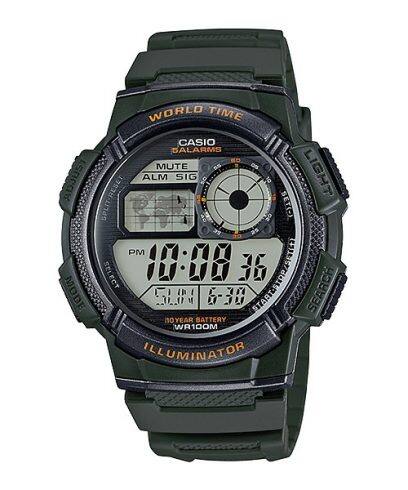 CASIO SPORT Mod. DIVER - WORLD TIME ILLUMINATOR 5 ALARMS. 10 YEARS BATTERY - ARMY GREEN-0