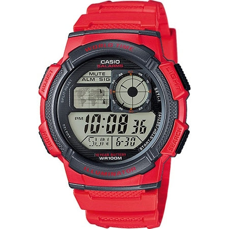 CASIO SPORT Mod. DIVER - WORLD TIME ILLUMINATOR 5 ALARMS. 10 YEARS BATTERY - RED-0