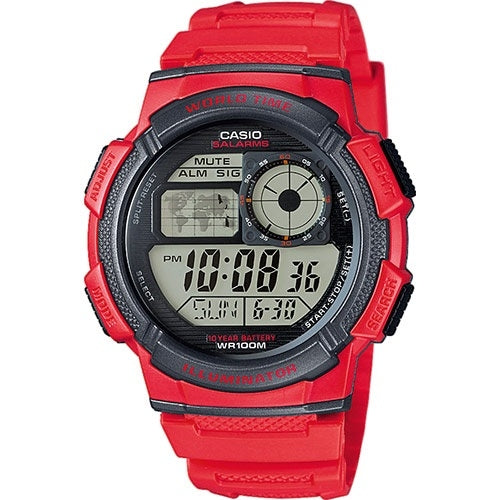 CASIO SPORT Mod. DIVER - WORLD TIME ILLUMINATOR 5 ALARMS. 10 YEARS BATTERY - RED-0
