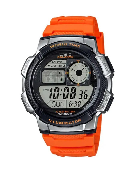 CASIO SPORT  DIVER - WORLD TIME ILLUMINATOR 5 ALARMS. 10 YEARS BATTERY - ORANGE-0