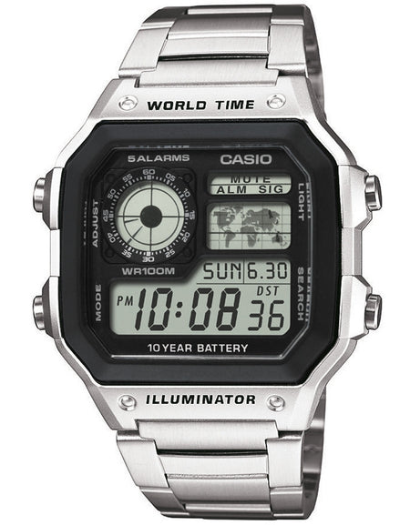 CASIO SPORT Mod. WORLD TIME ILLUMINATOR 5 ALARMS - FUTURE CLASSIC COLLECTION - SILVER STEEL-0