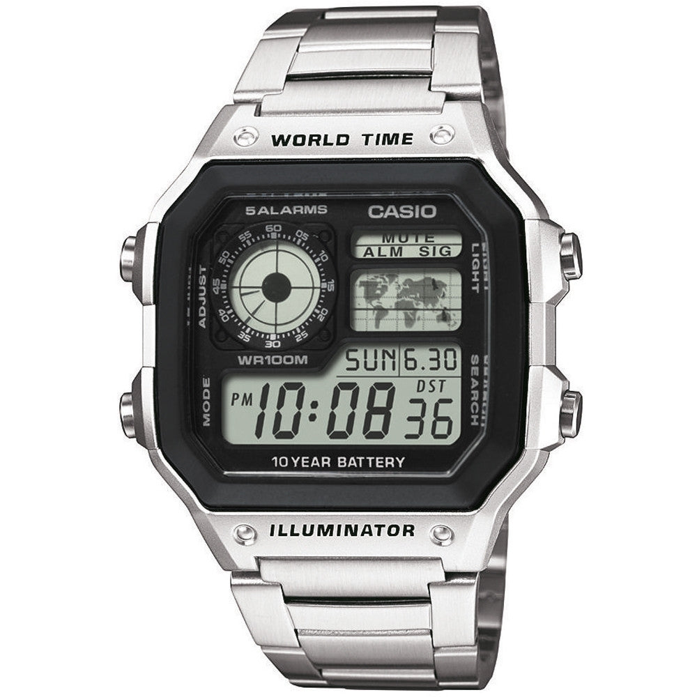 CASIO SPORT Mod. WORLD TIME ILLUMINATOR 5 ALARMS - FUTURE CLASSIC COLLECTION - SILVER STEEL-0