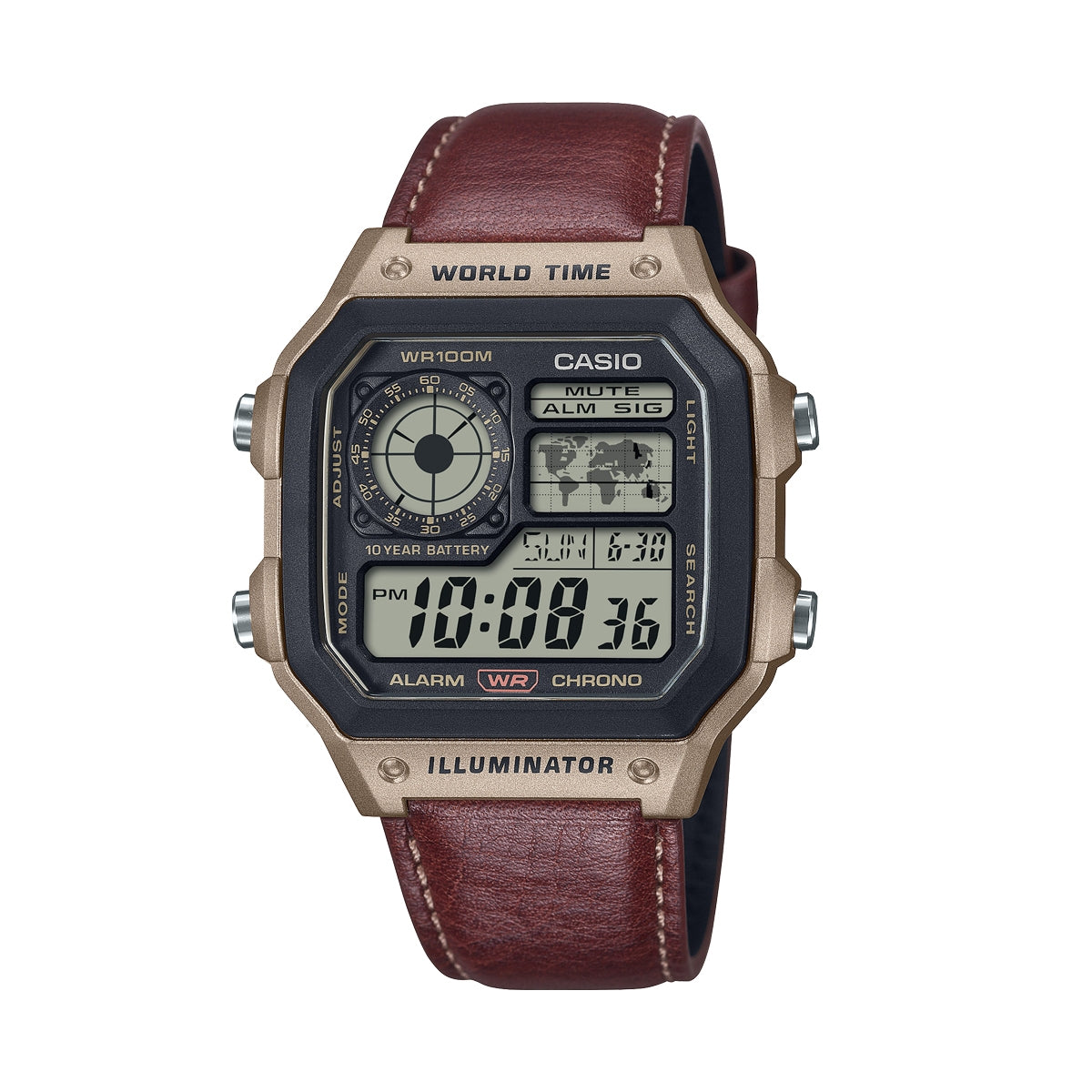 CASIO SPORT Mod. WORLD TIME ILLUMINATOR 5 ALARMS - FUTURE CLASSIC COLLECTION - LEATHER BROWN-0
