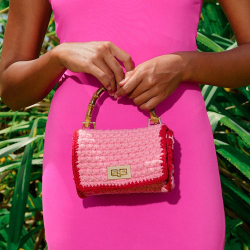 Load image into Gallery viewer, AIRMAIL Mini Crochet Handbag In Pink &amp; Red
