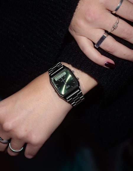 CASIO VINTAGE Mod. EDGY COLLECTION SUNRAY DIAL - GREEN MOSS-1