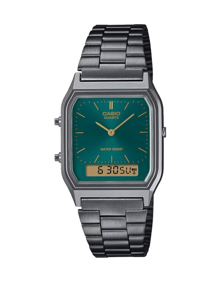 CASIO VINTAGE Mod. EDGY COLLECTION SUNRAY DIAL - GUN METAL FOREST GREEN-0