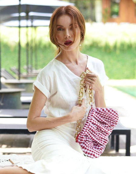 AWAN Ruffle Bag in Red Gingham - A Stylish Tropical Companion
