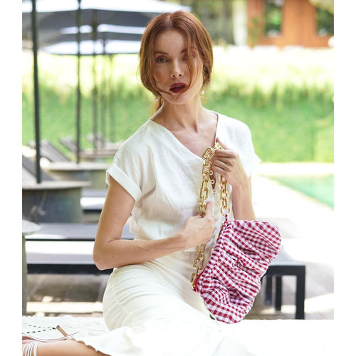 Load image into Gallery viewer, AWAN Ruffle Bag, in Red Gingham
