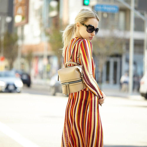 Load image into Gallery viewer, SUSU The Ashley Leather Backpack Purse Beige
