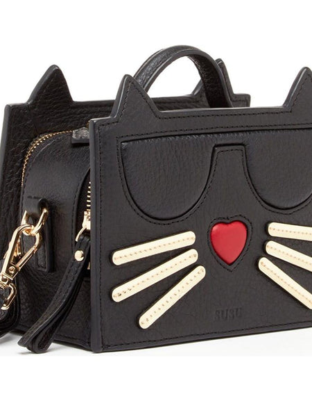 SUSU Leather Cat Bag Black Crossbody
