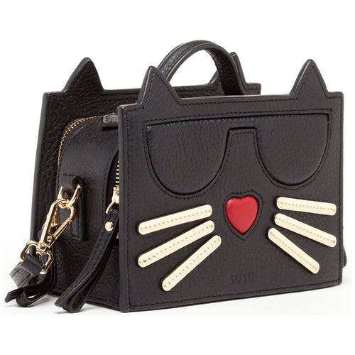 Load image into Gallery viewer, SUSU Leather Cat Bag Black Crossbody
