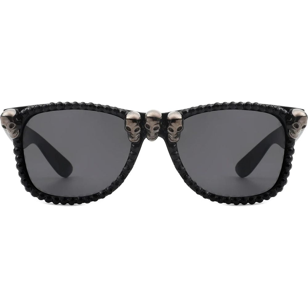 Myralis - Classic Horn Rim Rhinestone Gothic Skull Square Sunglasses