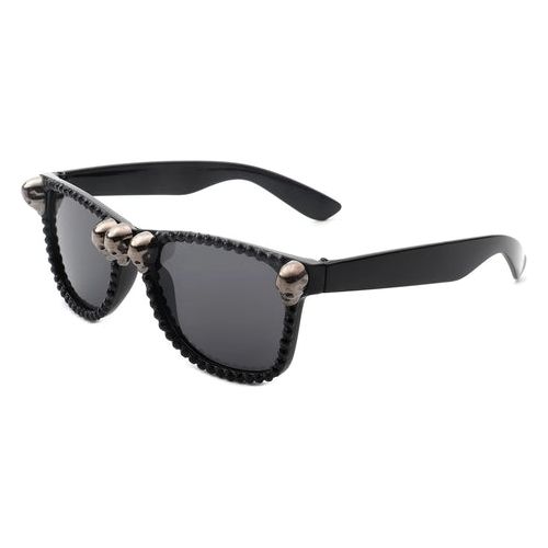 Myralis - Classic Horn Rim Rhinestone Gothic Skull Square Sunglasses