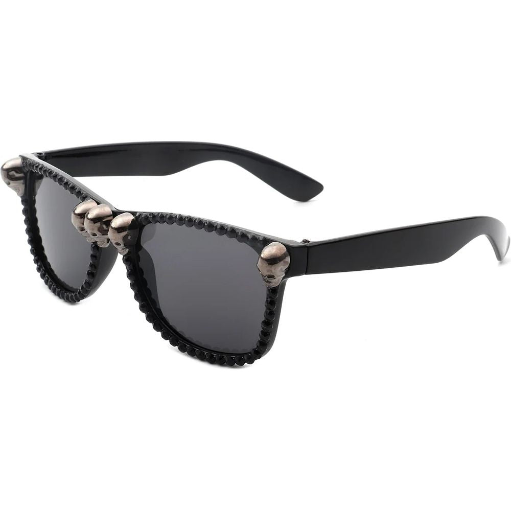 Myralis - Classic Horn Rim Rhinestone Gothic Skull Square Sunglasses