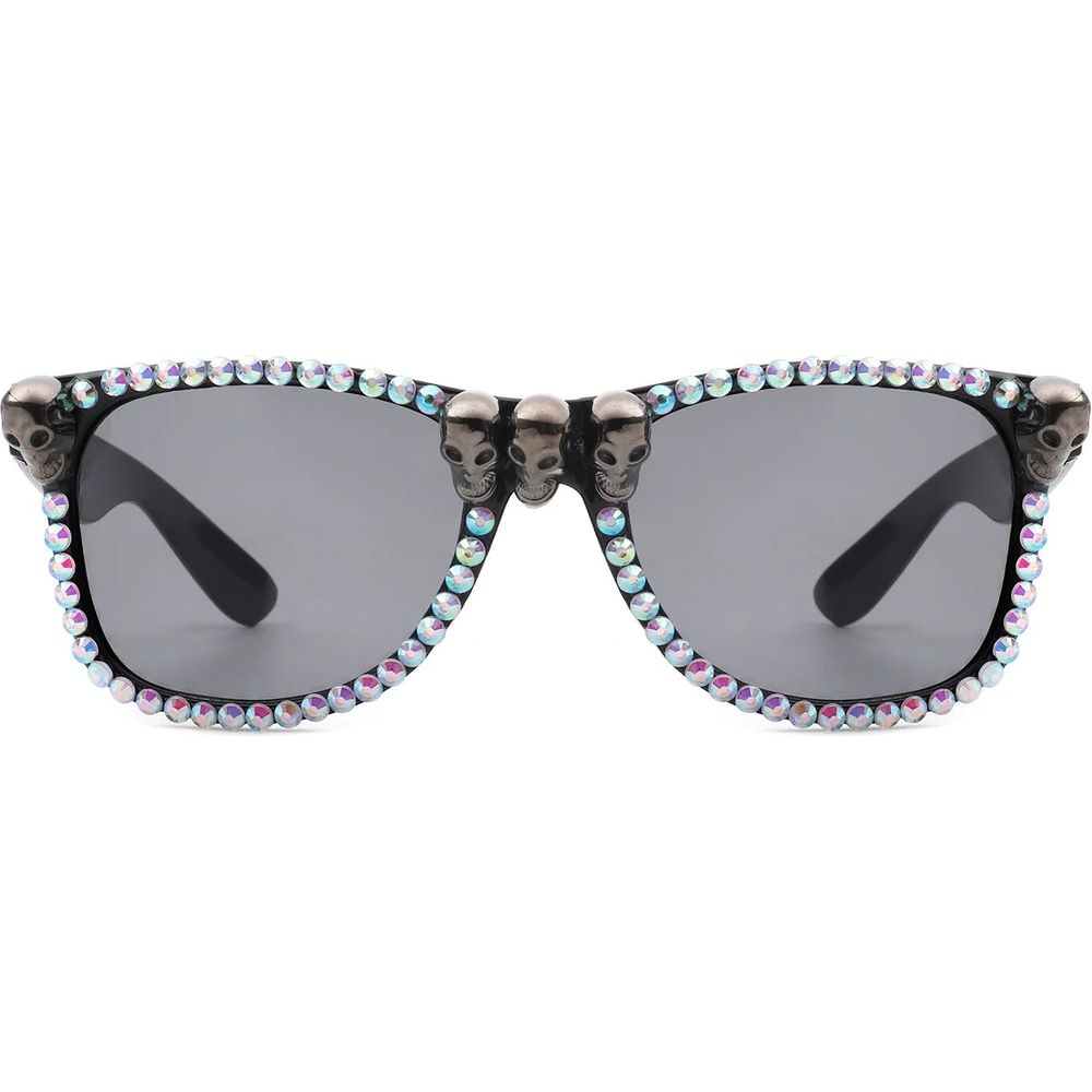 Myralis - Classic Horn Rim Rhinestone Gothic Skull Square Sunglasses