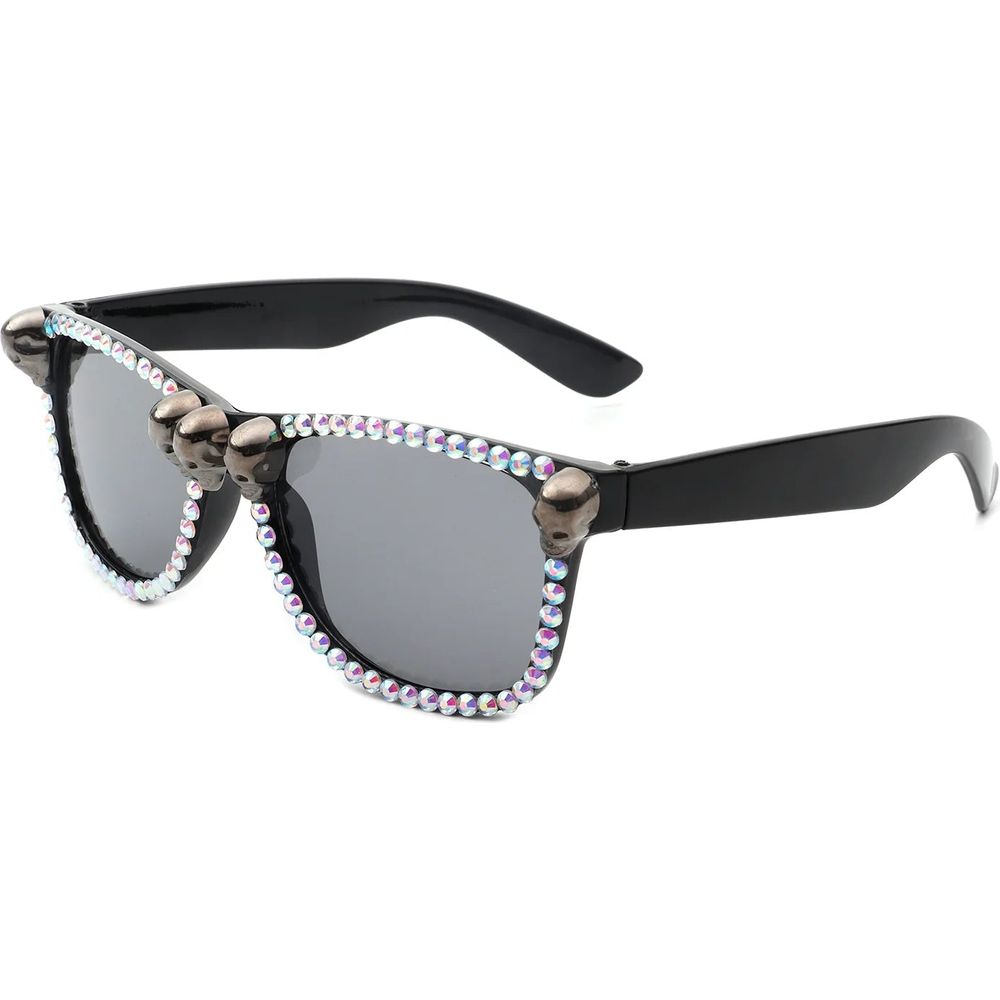 Myralis - Classic Horn Rim Rhinestone Gothic Skull Square Sunglasses