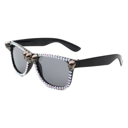 Myralis - Classic Horn Rim Rhinestone Gothic Skull Square Sunglasses