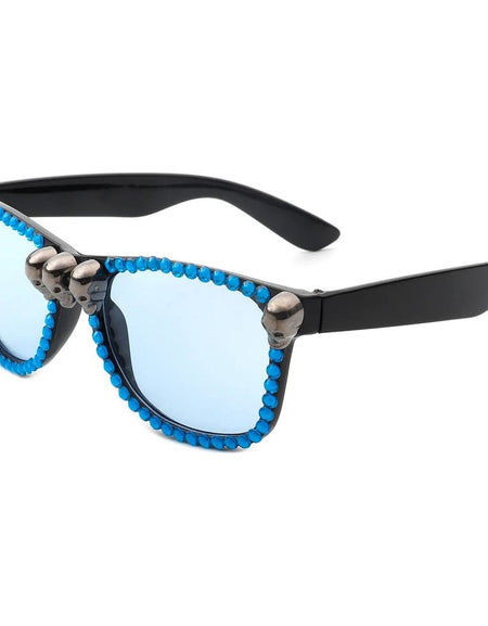 Myralis - Classic Horn Rim Rhinestone Gothic Skull Square Sunglasses