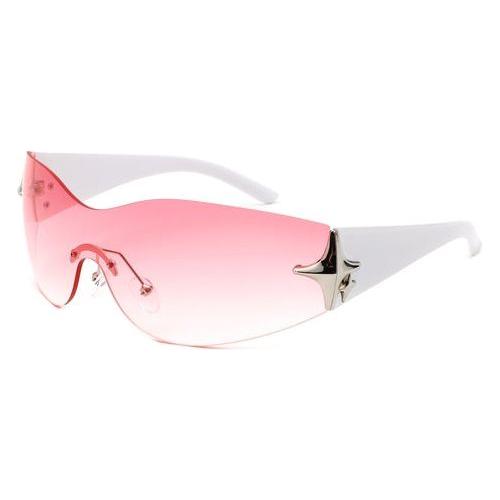 Spark - Sleek Rimless Double Star Fashion Shield Sunglasses