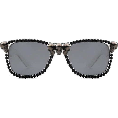 Load image into Gallery viewer, Myralis - Classic Horn Rim Rhinestone Gothic Skull Square Sunglasses
